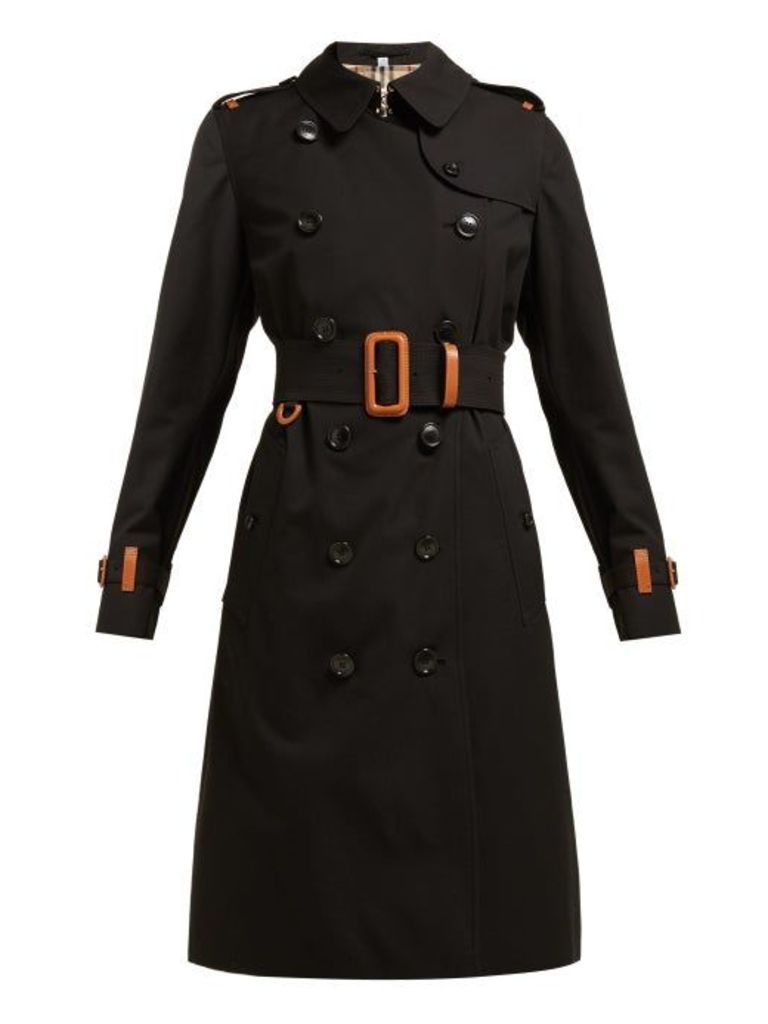 Burberry - Leather Trimmed Cotton Gabardine Trench Coat - Womens - Black