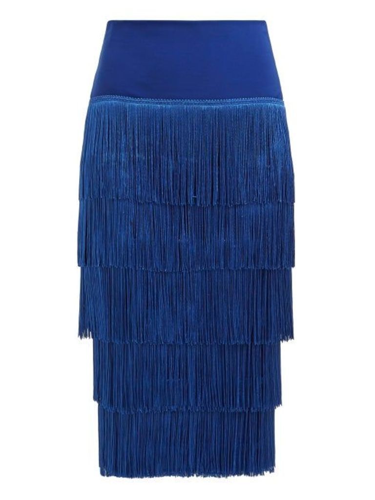 Norma Kamali - Tiered Fringe Stretch Jersey Pencil Skirt - Womens - Blue