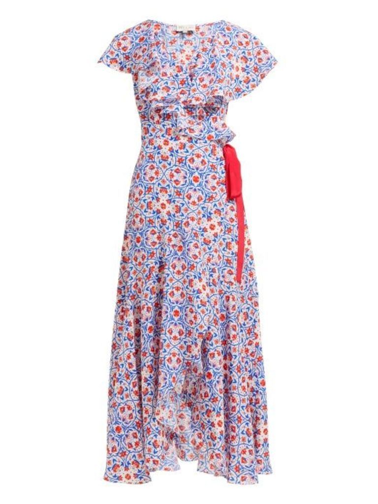 Beulah - Ratna Floral Print Silk Wrap Dress - Womens - Red Multi
