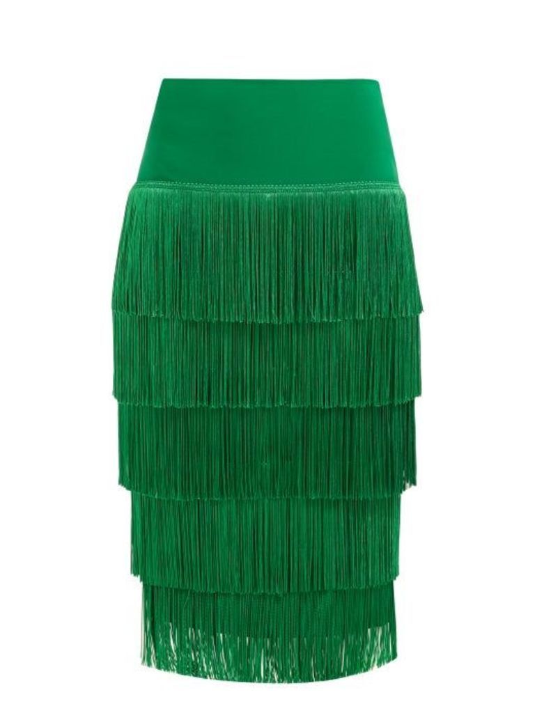 Norma Kamali - Tiered Fringe Stretch Jersey Pencil Skirt - Womens - Green
