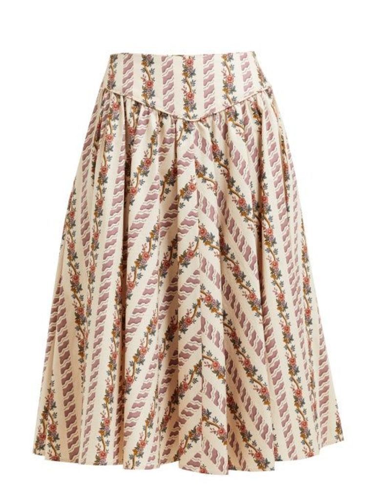 Batsheva - Floral Print Cotton Skirt - Womens - Cream Multi