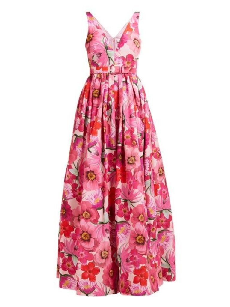 Borgo De Nor - Isabella Floral Print Cotton Blend Maxi Dress - Womens - Pink Multi