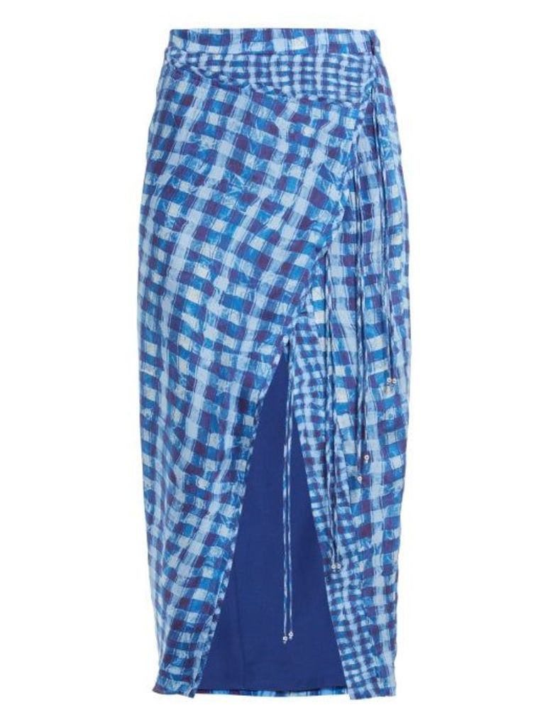 Altuzarra - Cicero Gingham Silk Crepe De Chine Pencil Skirt - Womens - Blue Multi