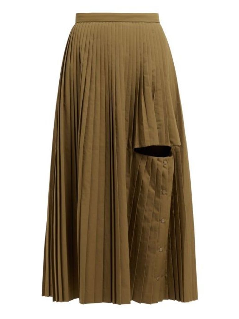 Toga - Cut Out Pleated Midi Skirt - Womens - Khaki