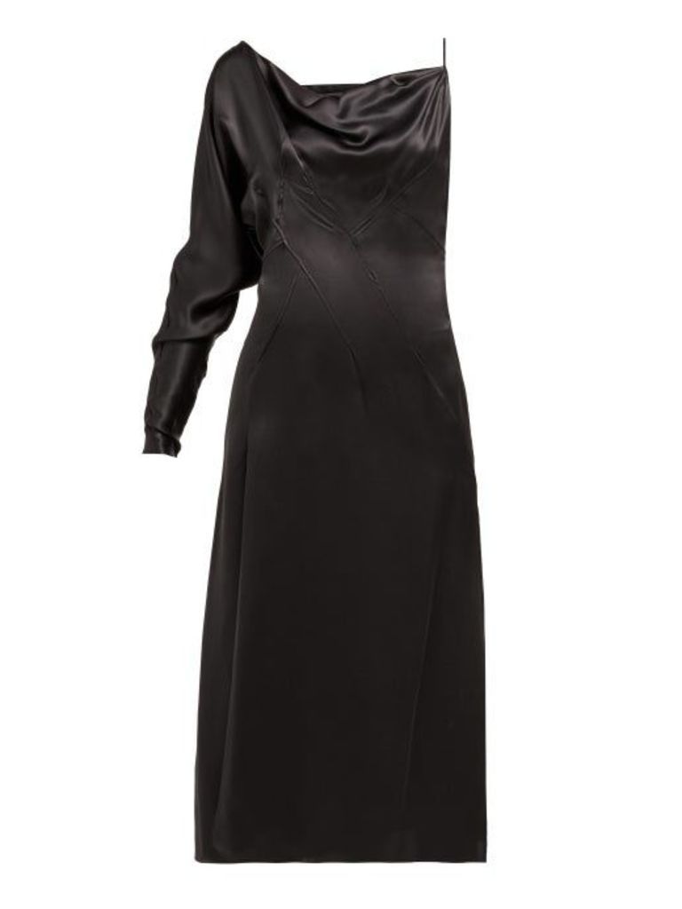 Versace - One Shoulder Side Slit Silk Slip Dress - Womens - Black