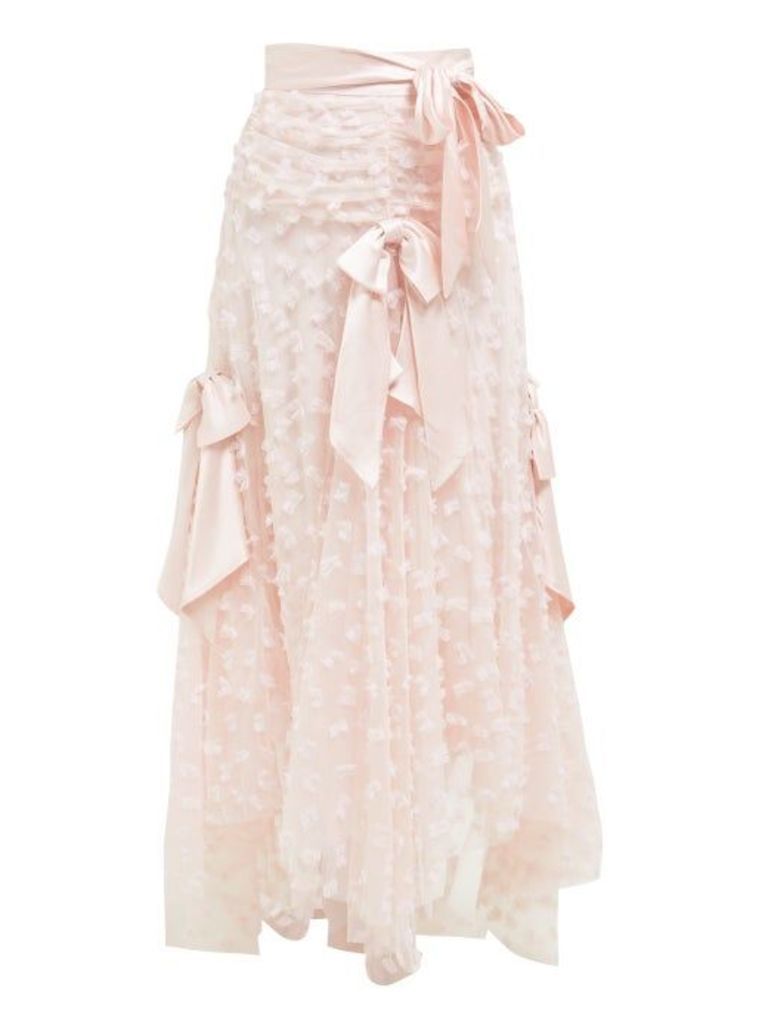 Rodarte - Satin Bow Appliqué Layered Tulle Midi Skirt - Womens - Light Pink
