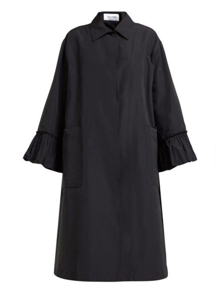 Valentino - Flared Sleeve Cotton Blend Faille Coat - Womens - Black