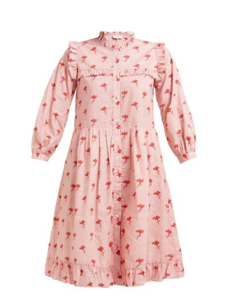Sea - Ruffled Floral Print Cotton Dress - Womens - Pink Multi