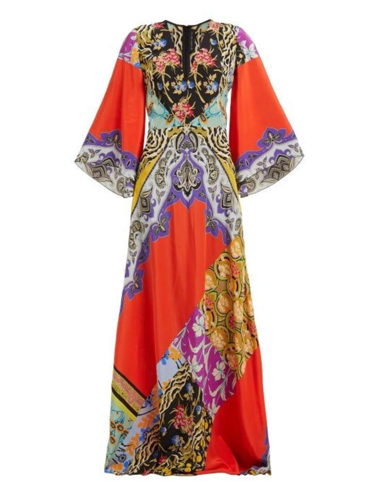 Etro - Somerset Patchwork Silk Maxi Dress - Womens - Orange Multi