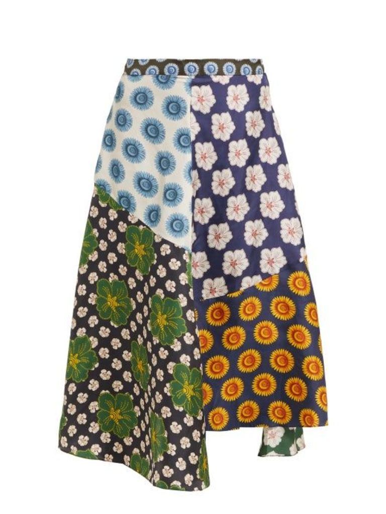 Biyan - Miyana Floral Print Silk Skirt - Womens - Navy Multi