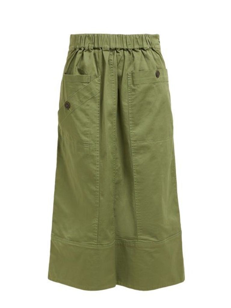 Sea - Patch Pocket Cotton Blend Midi Skirt - Womens - Khaki