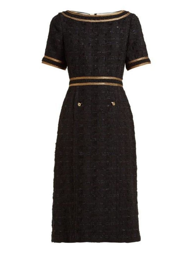 Gucci - Ribbon Trimmed Embroidered Tweed Dress - Womens - Black