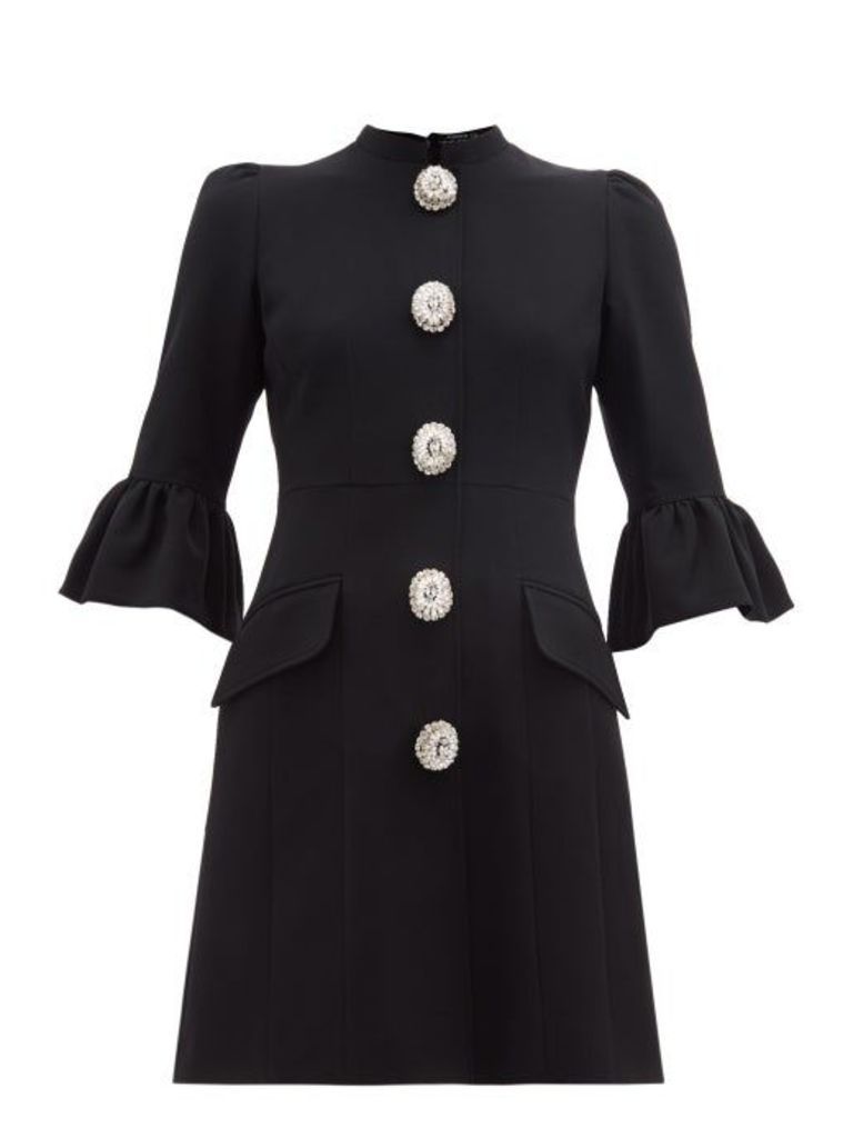 Andrew Gn - Crystal Button Tailored Crepe Mini Dress - Womens - Black