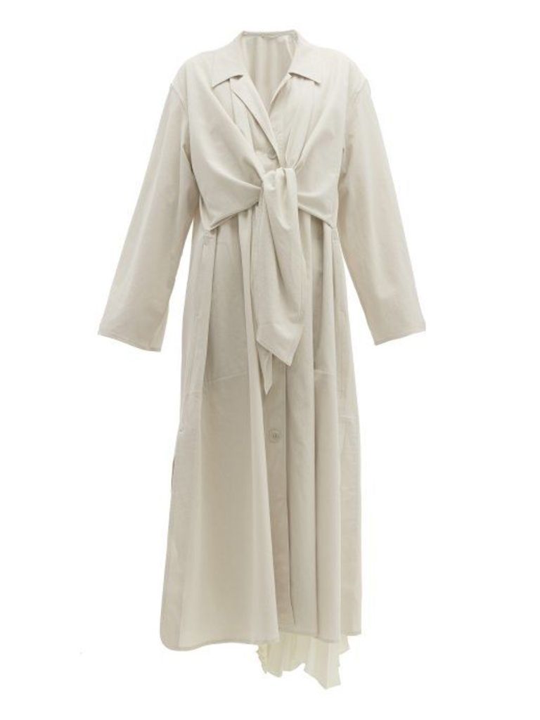 Lemaire - Tie Front Cotton Trench Coat - Womens - Light Grey