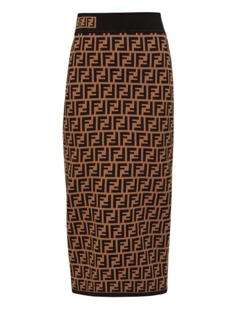 Fendi - Ff Jacquard High Rise Knit Pencil Skirt - Womens - Brown Multi