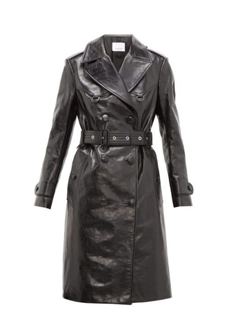 Burberry - Tintagel Double Breasted Leather Trench Coat - Womens - Black