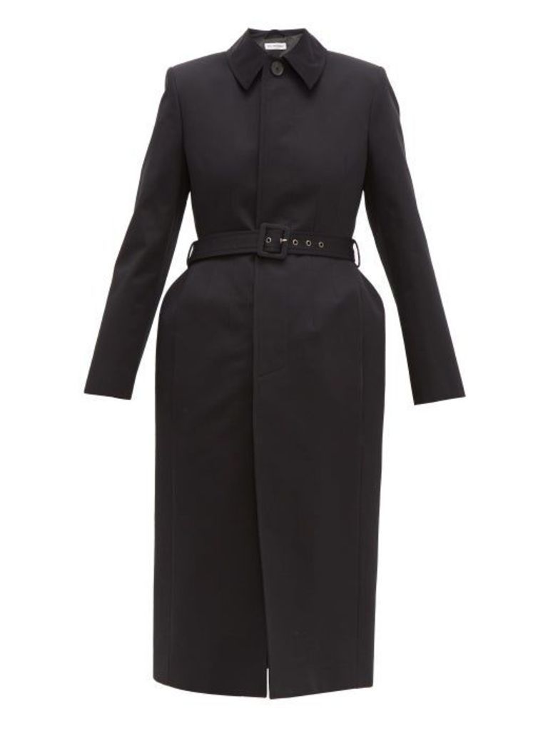 Balenciaga - Single Breasted Hourglass Cotton Twill Trench Coat - Womens - Black