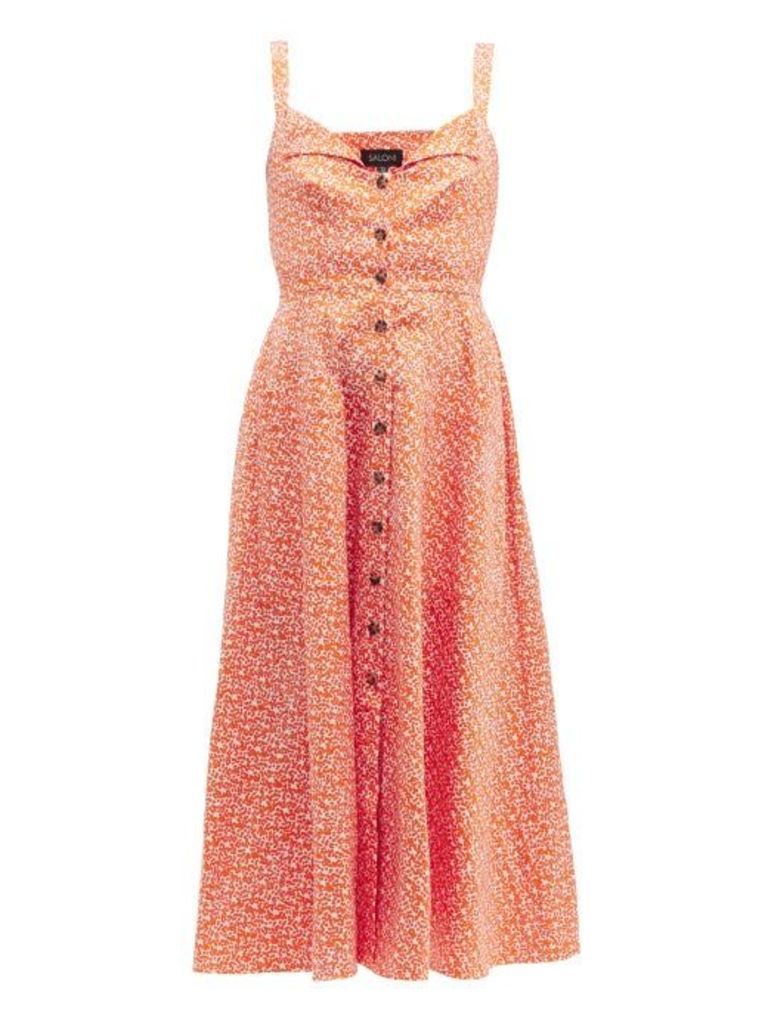 Saloni - Fara Printed Cotton Blend Dress - Womens - Orange Multi