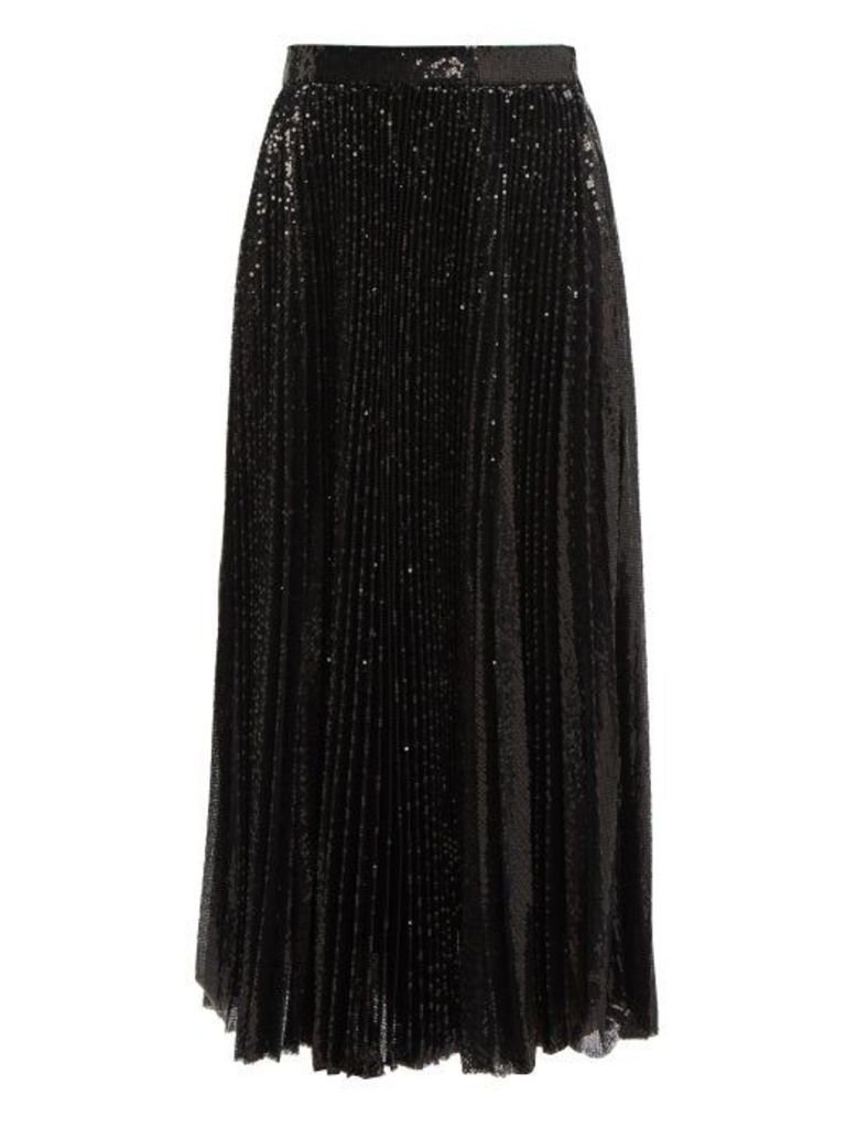 Msgm - Pleated Sequin Midi Skirt - Womens - Black