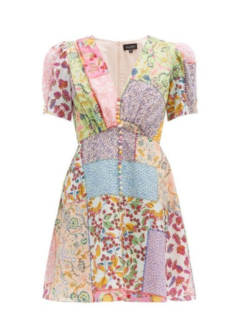 Saloni - Lea Patchwork Print Cotton Blend Mini Dress - Womens - Multi