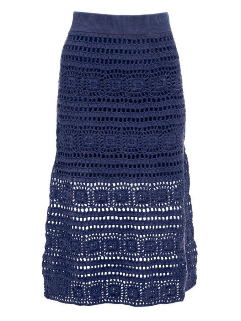 Staud - Marlin Cotton Crochet Midi Skirt - Womens - Navy