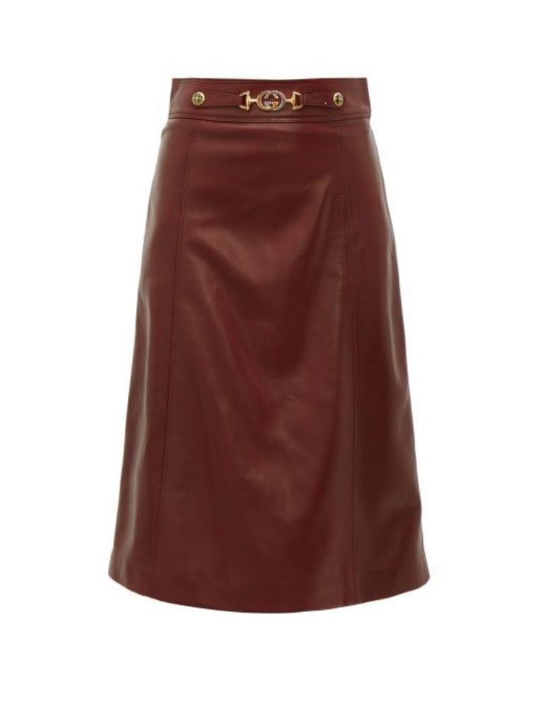 Gucci - French Plongé Leather A Line Skirt - Womens - Burgundy