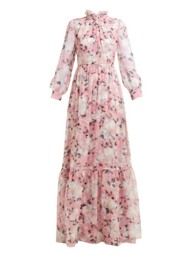 Erdem - Clementine Floral Print Silk Voile Gown - Womens - Pink Print