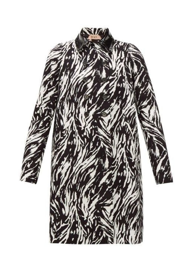 No. 21 - Zebra Print Double Breasted Cotton & Pvc Coat - Womens - Black White