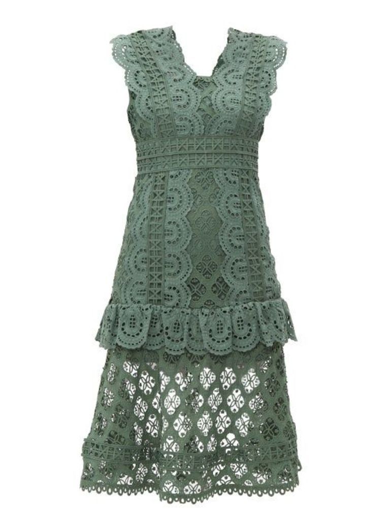 Sea - Laurel Ruffle Trimmed Crochet Midi Dress - Womens - Khaki