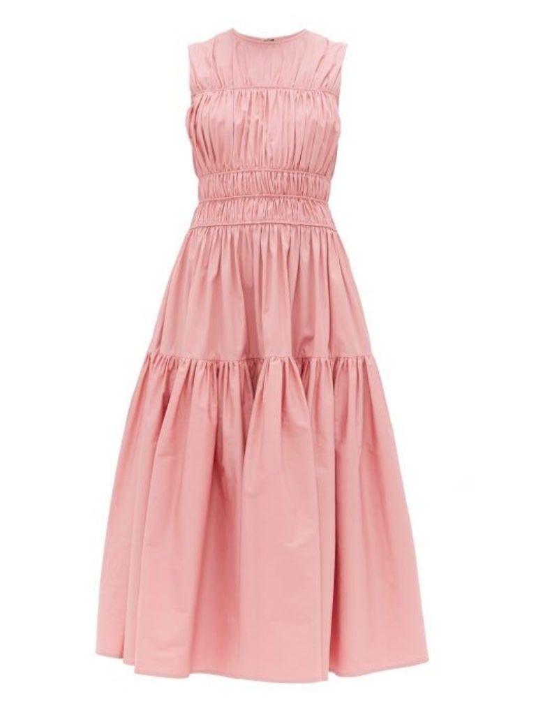 Roksanda - Isilda Ruched Cotton Poplin Midi Dress - Womens - Pink