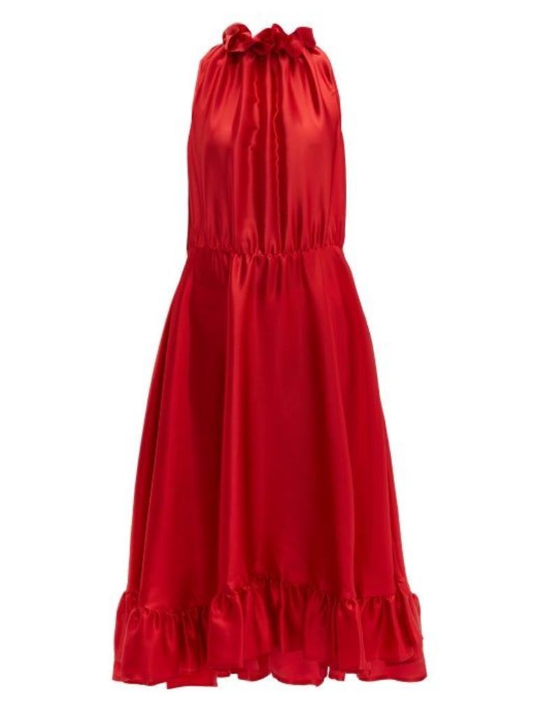 Msgm - Ruffle Trimmed Charmeuse Dress - Womens - Red