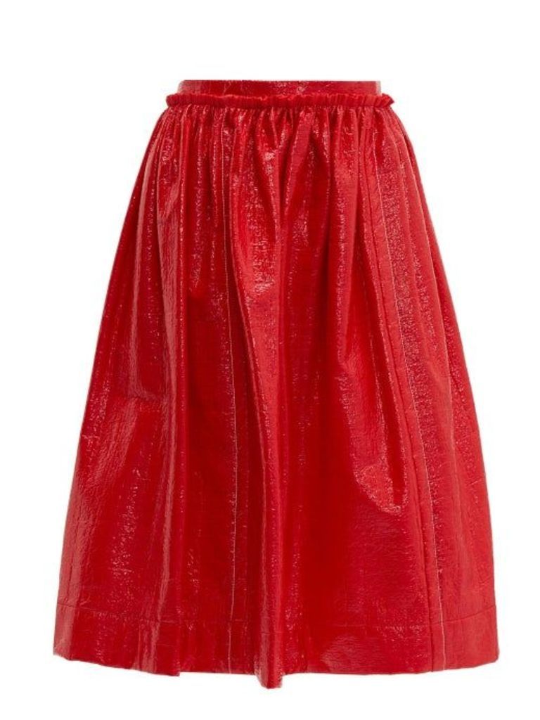 Marni - Crackle Coated Midi Skirt - Womens - Red