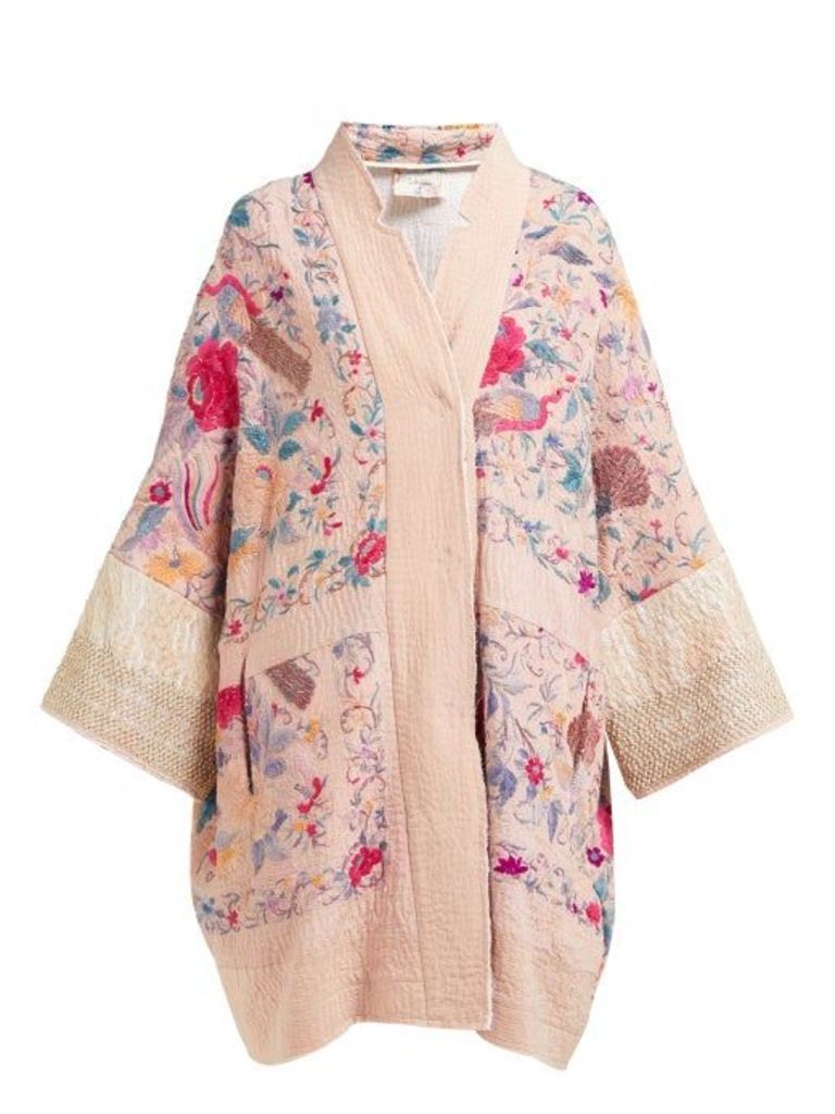 By Walid - Jasemine Floral Embroidered Antique Silk Coat - Womens - Pink Multi
