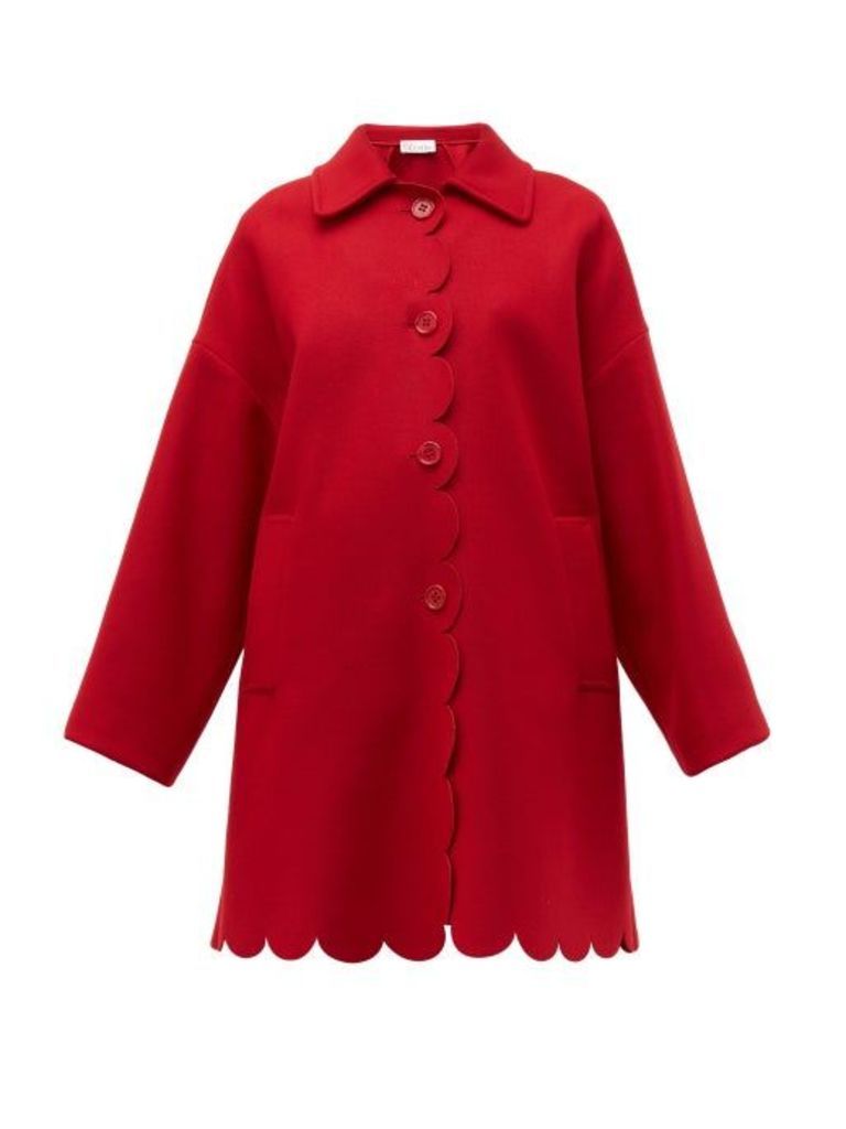 Redvalentino - Scalloped Single Breasted Wool Blend Coat - Womens - Red