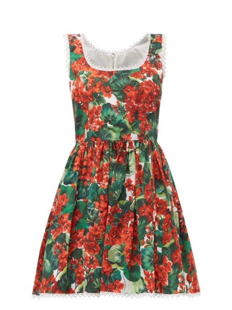 Dolce & Gabbana - Geranium Print Cotton Mini Dress - Womens - Red Multi