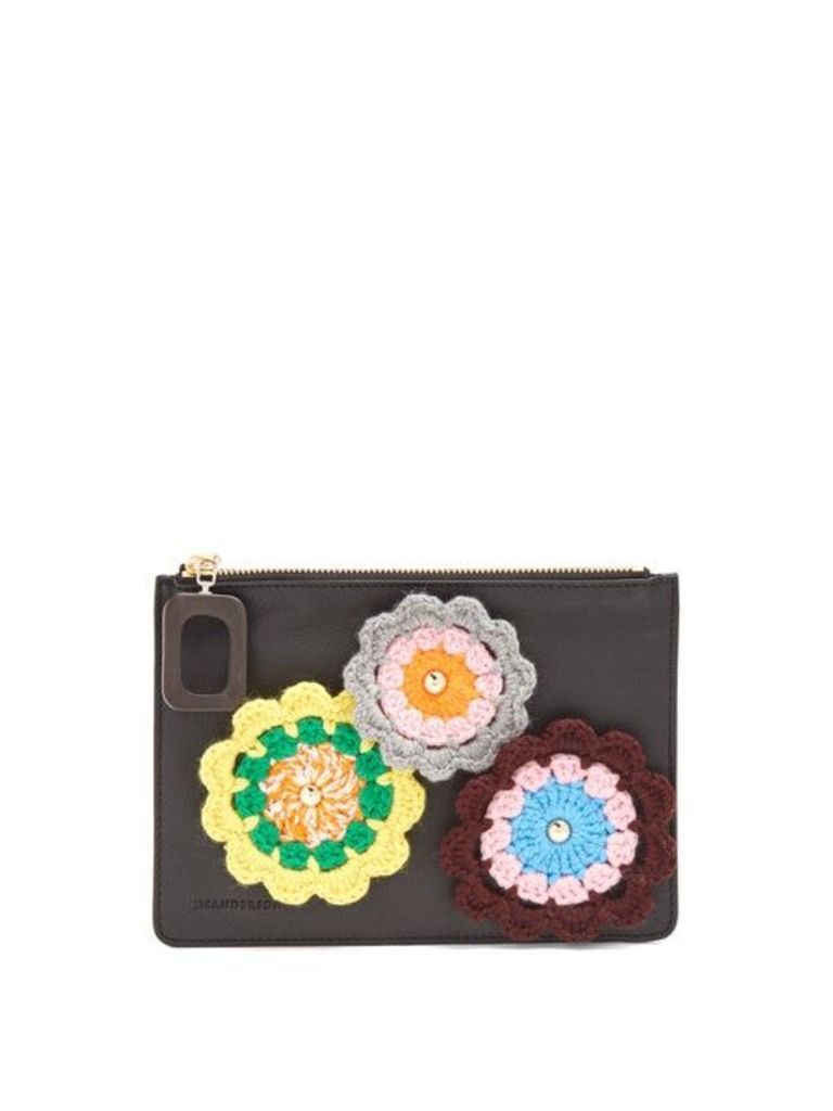 Jw Anderson - Daisies Crochet Leather Pouch - Womens - Black Multi