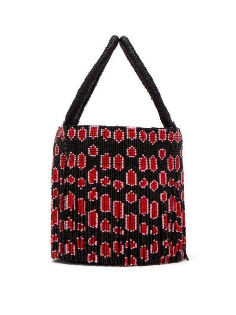 Sensi Studio - Leopard Beaded Tassel Bucket Bag - Womens - Black Red