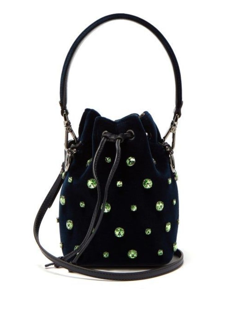 Fendi - Mon Tresor Crystal-embellished Velvet Bucket Bag - Womens - Navy Multi