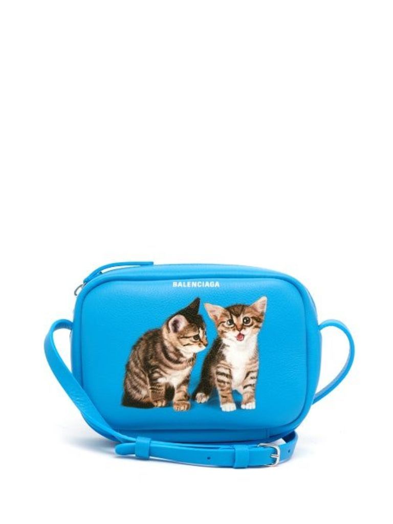 Balenciaga - Everyday Camera Xs Kitten Print Cross Body Bag - Womens - Blue Multi