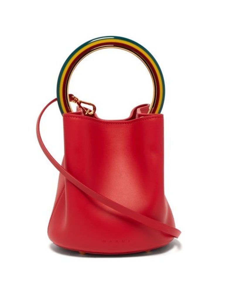 Marni - Pannier Leather Bucket Bag - Womens - Red Multi