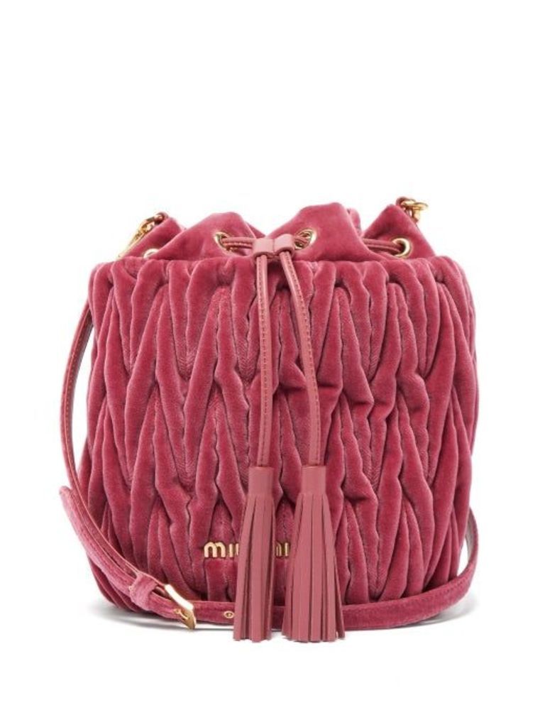 Miu Miu - Matelassé Quilted Velvet Bucket Bag - Womens - Pink