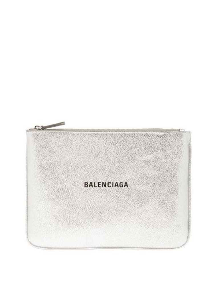 Balenciaga - Metallic-leather Logo Pouch - Womens - Silver