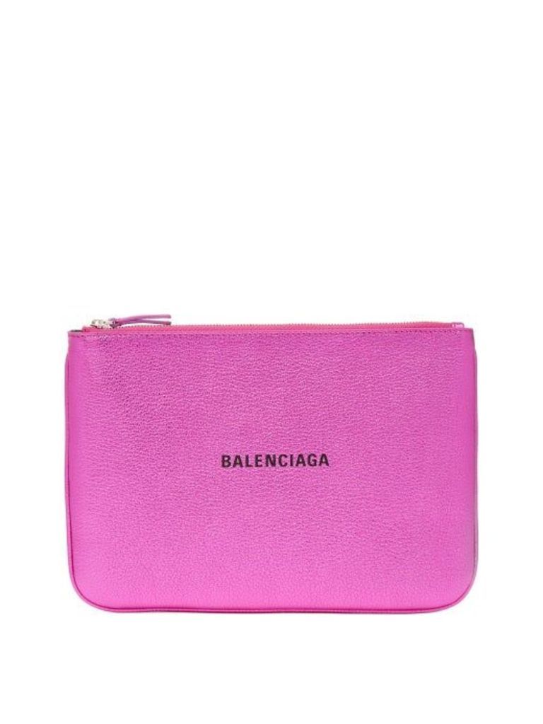 Balenciaga - Metallic Leather Logo Pouch - Womens - Pink