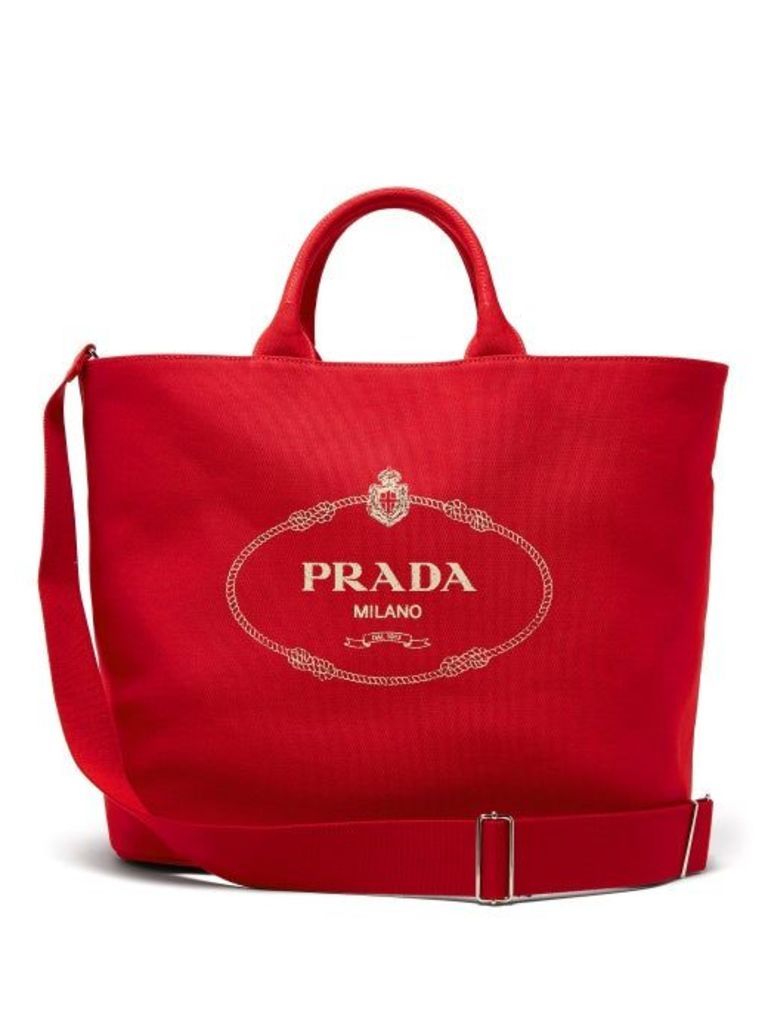 Prada - Logo Cotton-canvas Tote - Womens - Red
