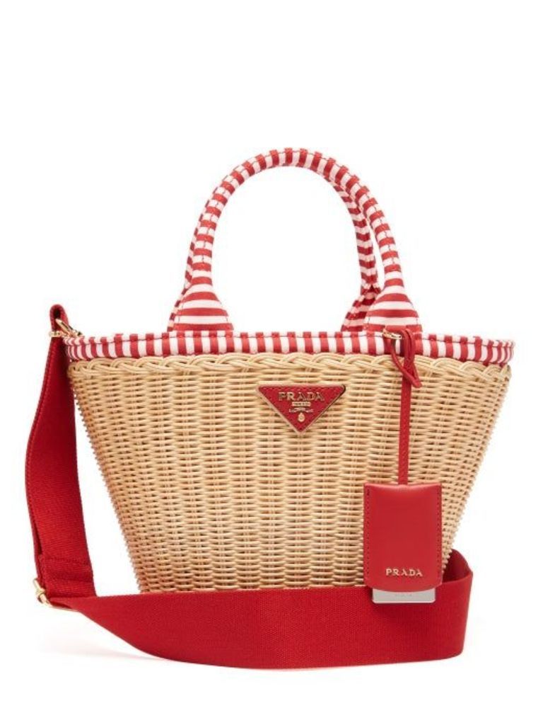 Prada - Wicker And Canvas Basket Bag - Womens - Red Multi
