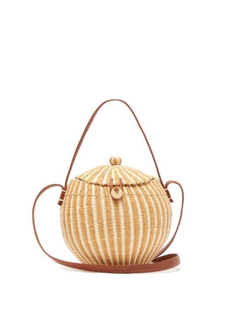 Sensi Studio - Leather And Toquilla-straw Basket Bag - Womens - Brown Multi