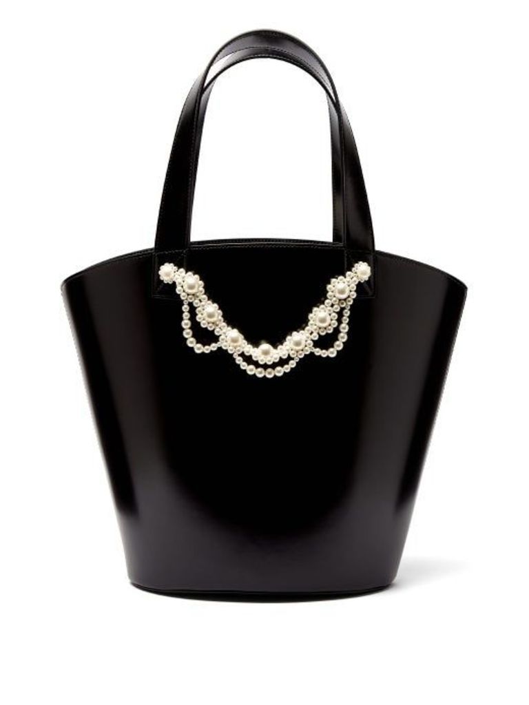 Simone Rocha - Faux Pearl-trimmed Leather Bucket Bag - Womens - Black Multi