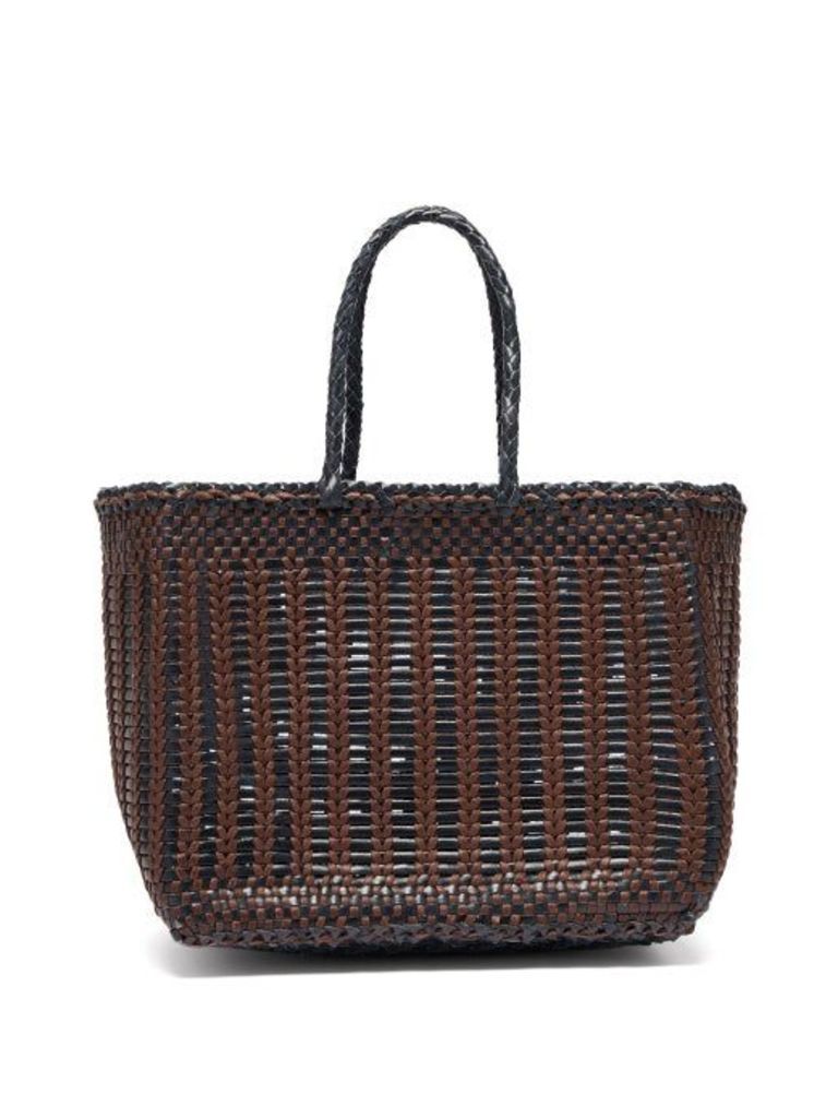 Dragon Diffusion - Cannage Woven Leather Tote Bag - Womens - Brown Navy