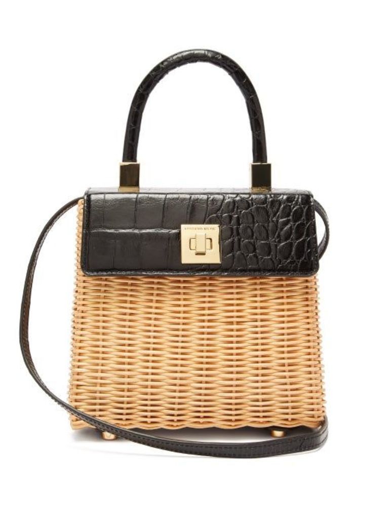Sparrows Weave - The Classic Wicker And Leather Top-handle Bag - Womens - Black