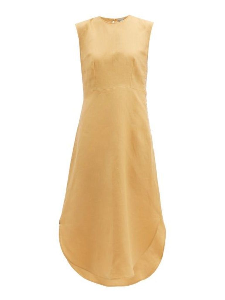Belize - Lila Buttoned-side Linen Midi Dress - Womens - Light Brown